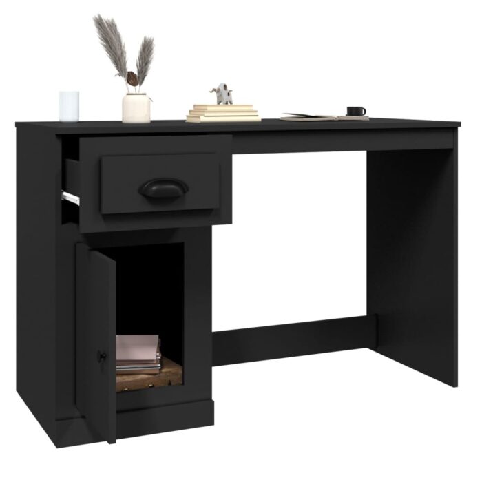 Bureau avec tiroir noir 115x50x75 cm bois d'ingénierie – Image 3