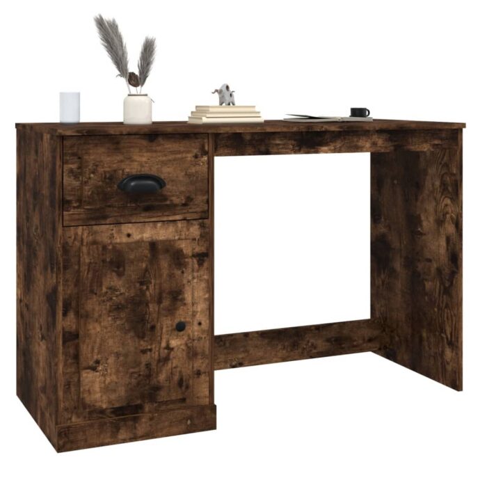 Bureau avec tiroir chêne fumé 115x50x75 cm bois d'ingénierie – Image 2
