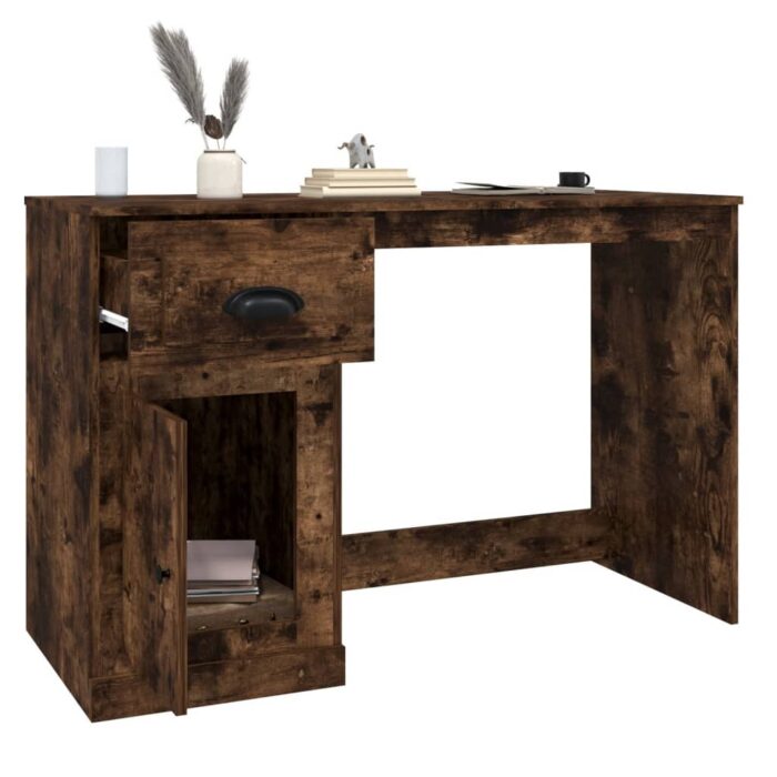 Bureau avec tiroir chêne fumé 115x50x75 cm bois d'ingénierie – Image 3