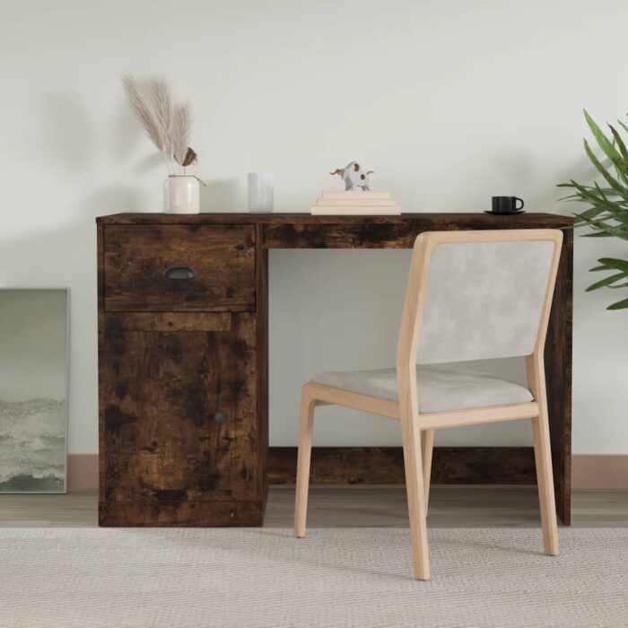 Bureau avec tiroir chêne fumé 115x50x75 cm bois d'ingénierie – Image 1