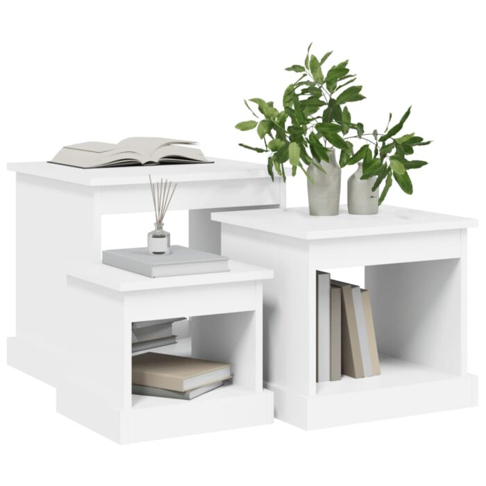Tables basses 3 pcs blanc bois d'ingénierie – Image 2