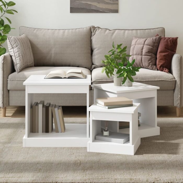 Tables basses 3 pcs blanc bois d'ingénierie – Image 1