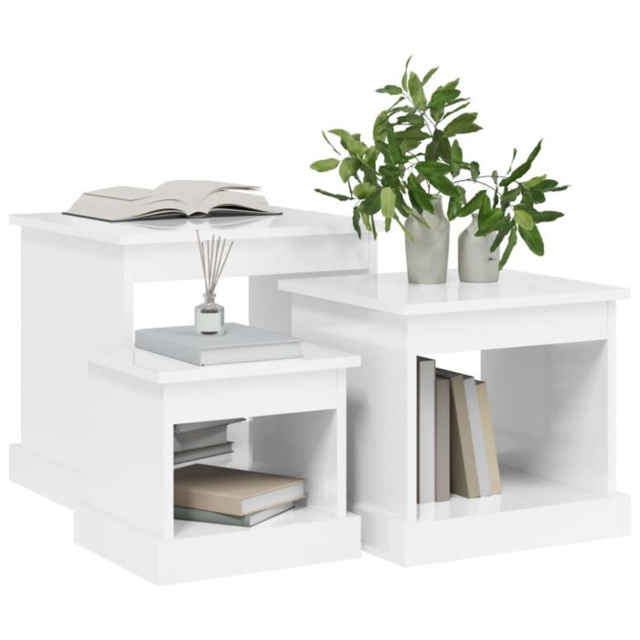 Tables basses 3 pcs blanc brillant bois d'ingénierie – Image 2