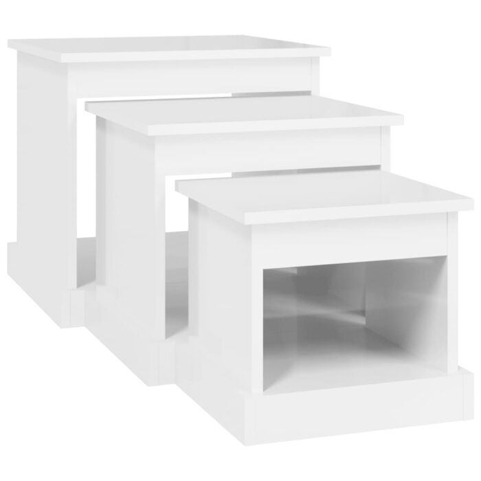 Tables basses 3 pcs blanc brillant bois d'ingénierie – Image 3