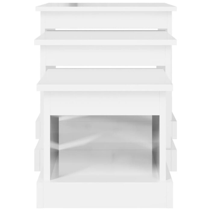 Tables basses 3 pcs blanc brillant bois d'ingénierie – Image 4