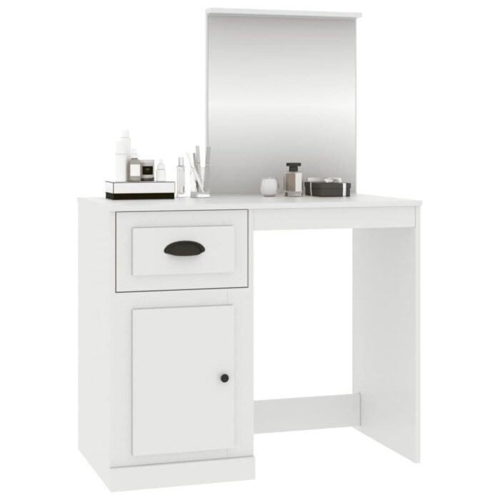 Coiffeuse avec miroir blanc 90x50x132,5 cm bois d'ingénierie – Image 2