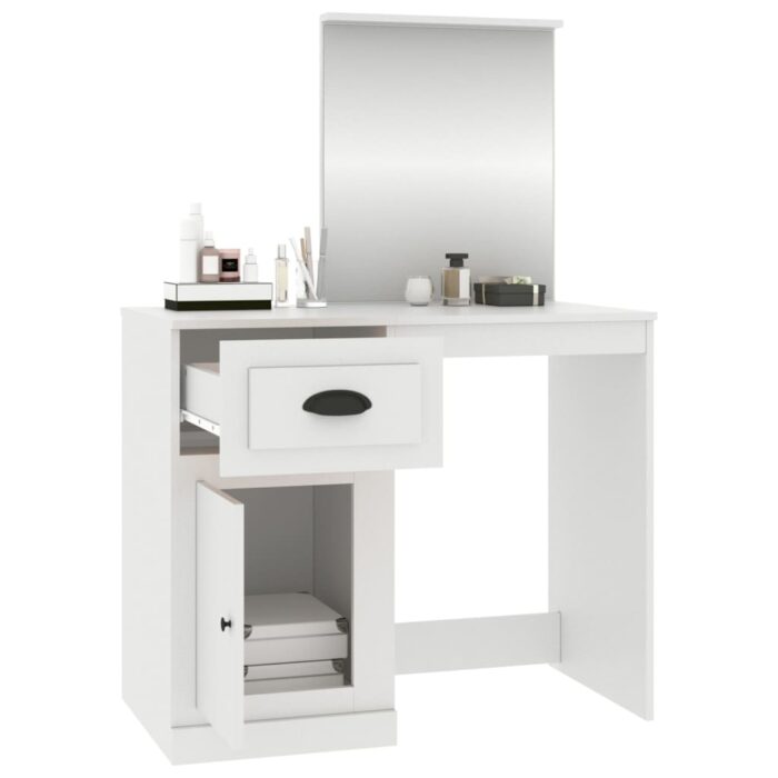 Coiffeuse avec miroir blanc 90x50x132,5 cm bois d'ingénierie – Image 3