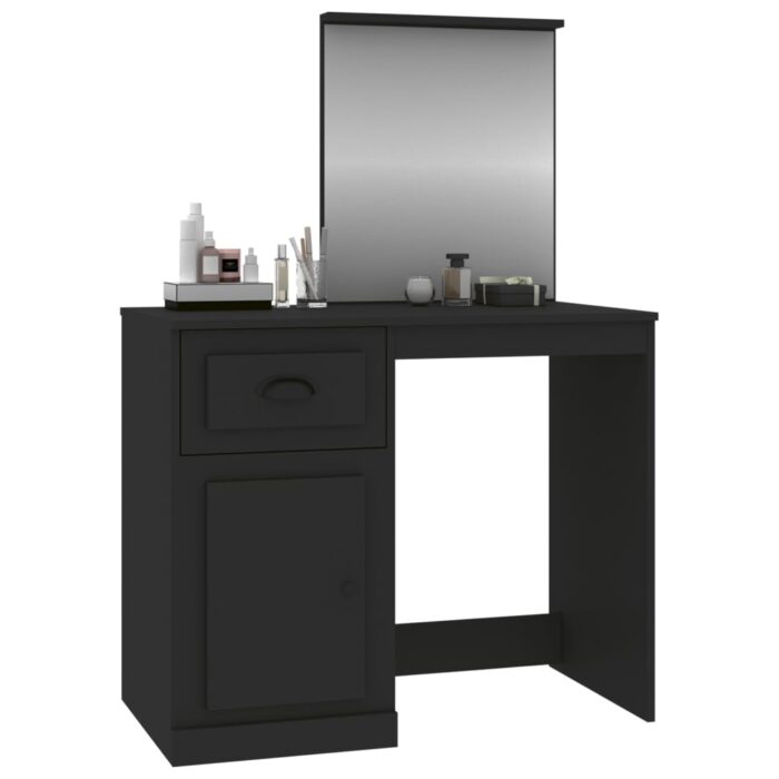 Coiffeuse avec miroir noir 90x50x132,5 cm bois d'ingénierie – Image 2