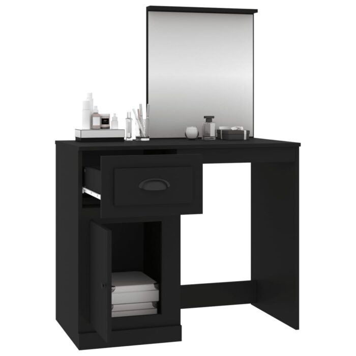 Coiffeuse avec miroir noir 90x50x132,5 cm bois d'ingénierie – Image 3