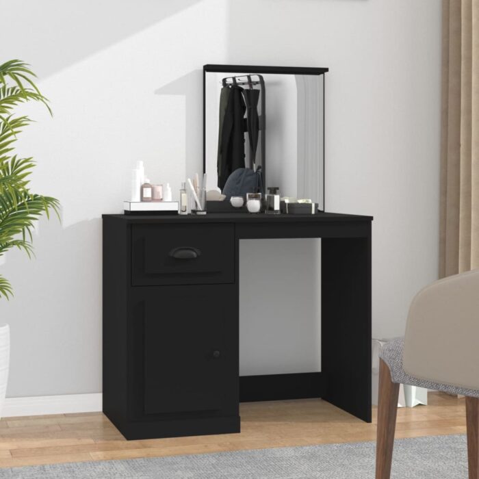 Coiffeuse avec miroir noir 90x50x132,5 cm bois d'ingénierie – Image 1