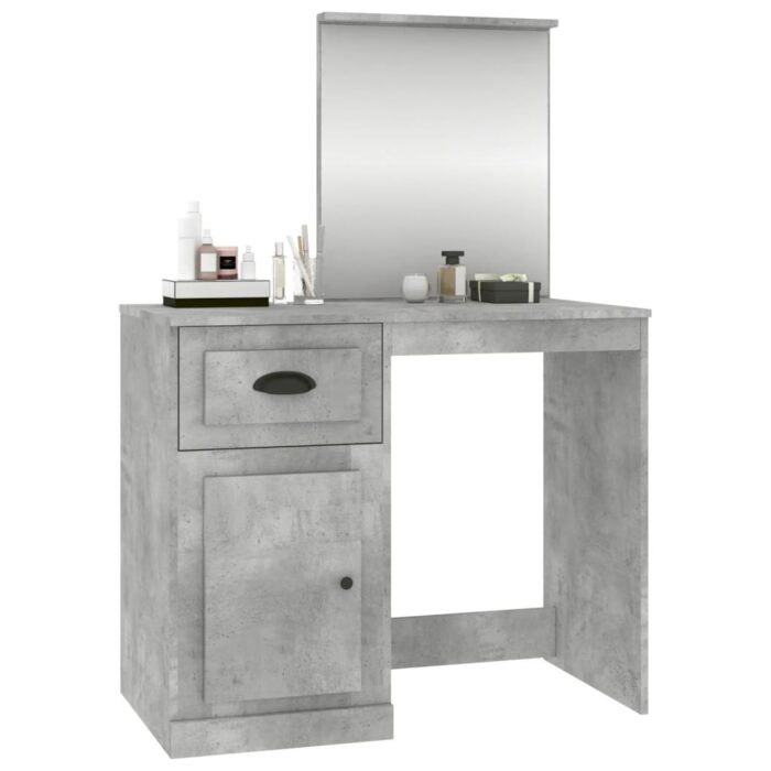 Coiffeuse et miroir gris béton 90x50x132,5 cm bois d'ingénierie – Image 2