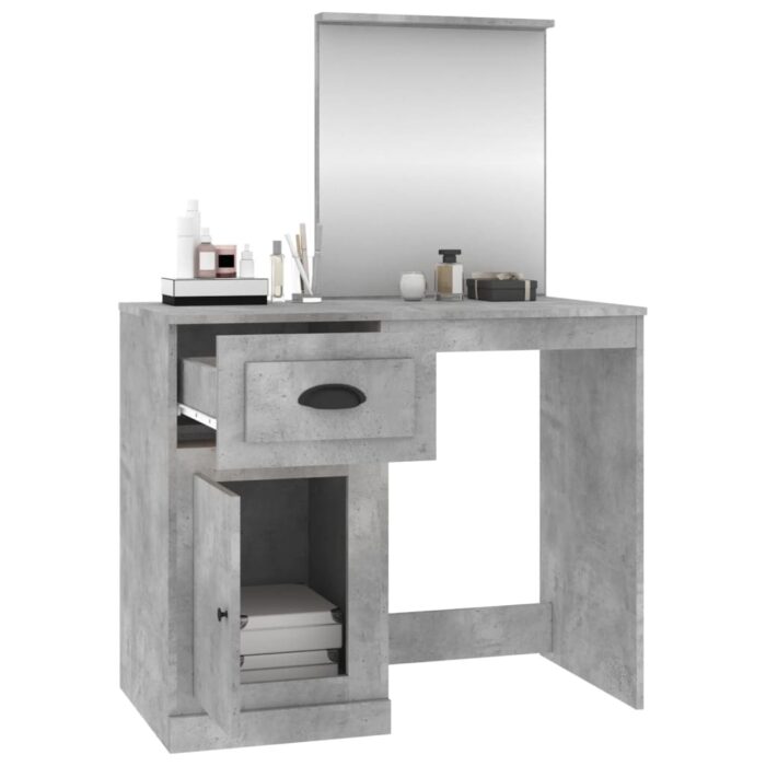 Coiffeuse et miroir gris béton 90x50x132,5 cm bois d'ingénierie – Image 3