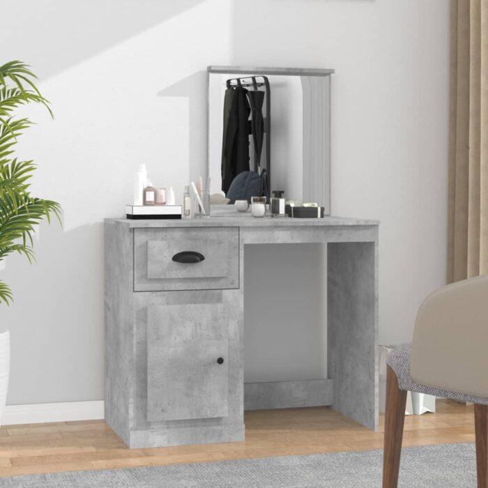 Coiffeuse et miroir gris béton 90x50x132,5 cm bois d'ingénierie – Image 1
