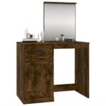 Coiffeuse et miroir chêne fumé 90x50x132,5 cm bois d'ingénierie – Image 2
