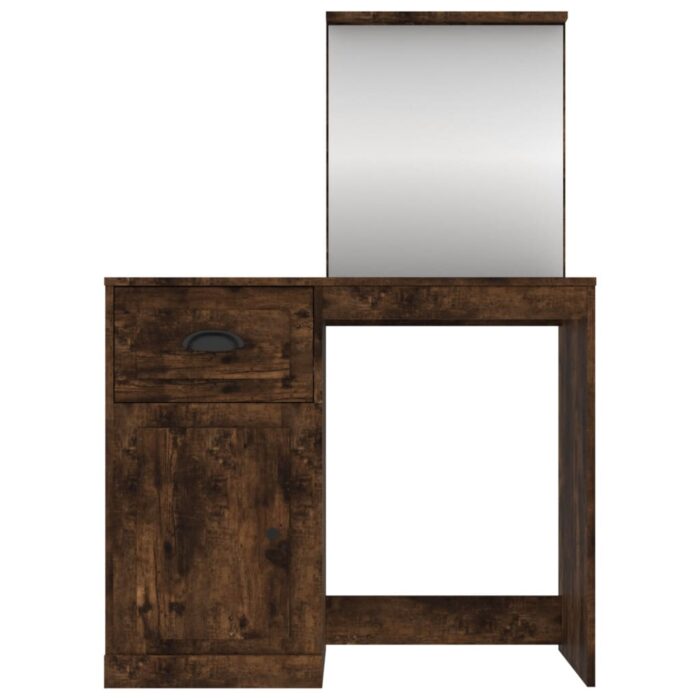 Coiffeuse et miroir chêne fumé 90x50x132,5 cm bois d'ingénierie – Image 4