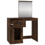 Coiffeuse et miroir chêne fumé 90x50x132,5 cm bois d'ingénierie – Image 5
