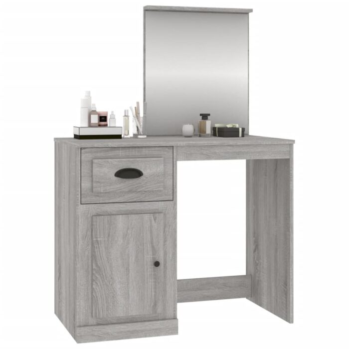 Coiffeuse avec miroir sonoma gris 90x50x132,5cm bois ingénierie – Image 2