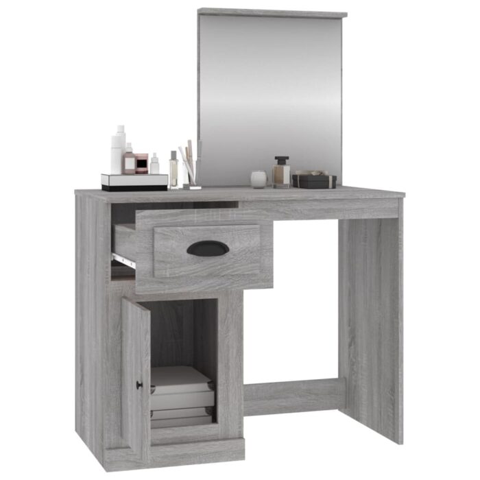 Coiffeuse avec miroir sonoma gris 90x50x132,5cm bois ingénierie – Image 3