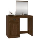 Coiffeuse et miroir chêne marron 90x50x132,5 cm bois ingénierie – Image 2