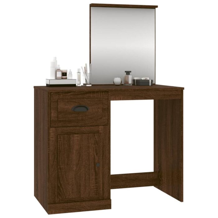 Coiffeuse et miroir chêne marron 90x50x132,5 cm bois ingénierie – Image 2