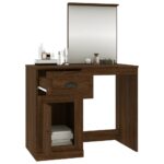 Coiffeuse et miroir chêne marron 90x50x132,5 cm bois ingénierie – Image 3