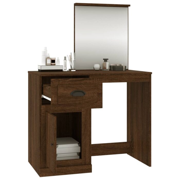 Coiffeuse et miroir chêne marron 90x50x132,5 cm bois ingénierie – Image 3