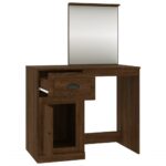 Coiffeuse et miroir chêne marron 90x50x132,5 cm bois ingénierie – Image 5