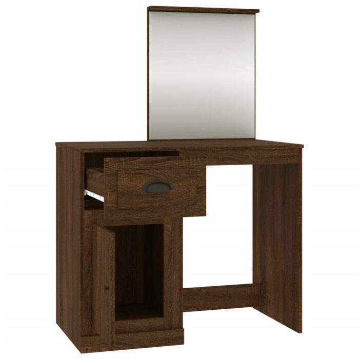 Coiffeuse et miroir chêne marron 90x50x132,5 cm bois ingénierie – Image 5