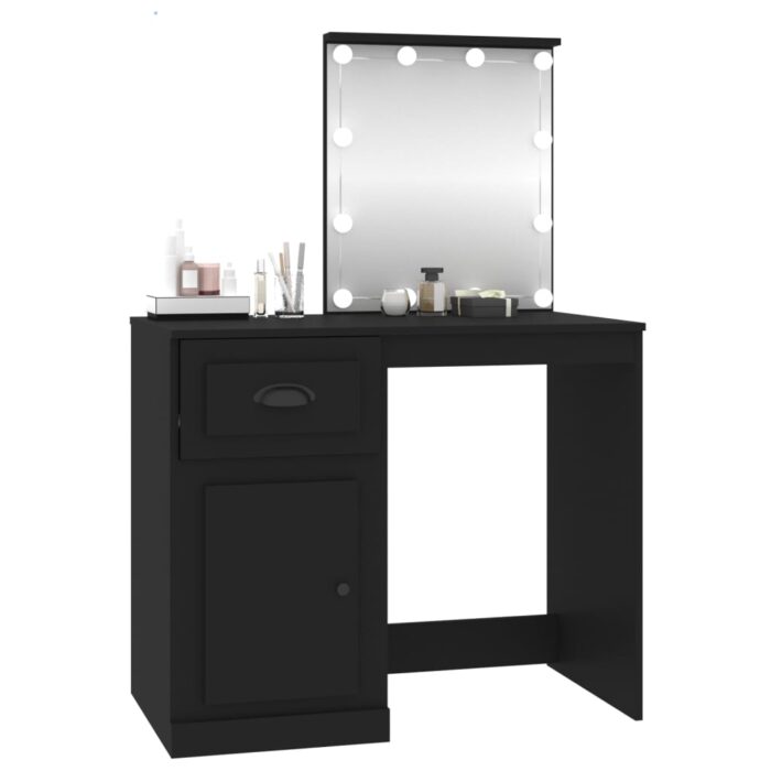 Coiffeuse avec LED noir 90x50x132,5 cm bois d'ingénierie – Image 2