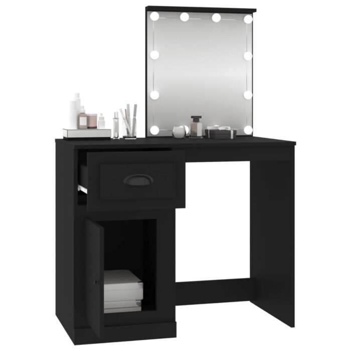 Coiffeuse avec LED noir 90x50x132,5 cm bois d'ingénierie – Image 3
