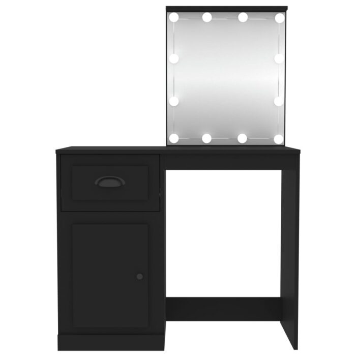 Coiffeuse avec LED noir 90x50x132,5 cm bois d'ingénierie – Image 4
