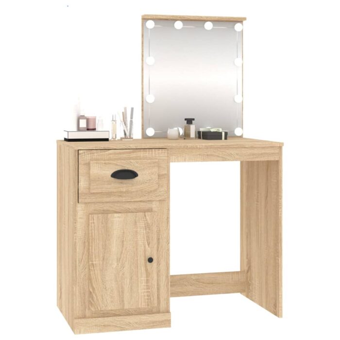 Coiffeuse avec LED chêne sonoma 90x50x132,5cm bois d'ingénierie – Image 2