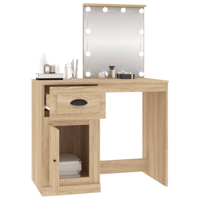 Coiffeuse avec LED chêne sonoma 90x50x132,5cm bois d'ingénierie – Image 3