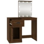 Coiffeuse avec LED chêne marron 90x50x132,5cm bois d'ingénierie – Image 5