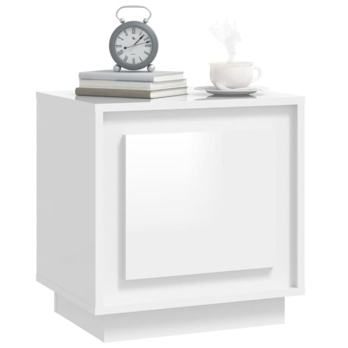 Tables de chevet 2pcs blanc brillant 44x35x45cm bois ingénierie – Image 2