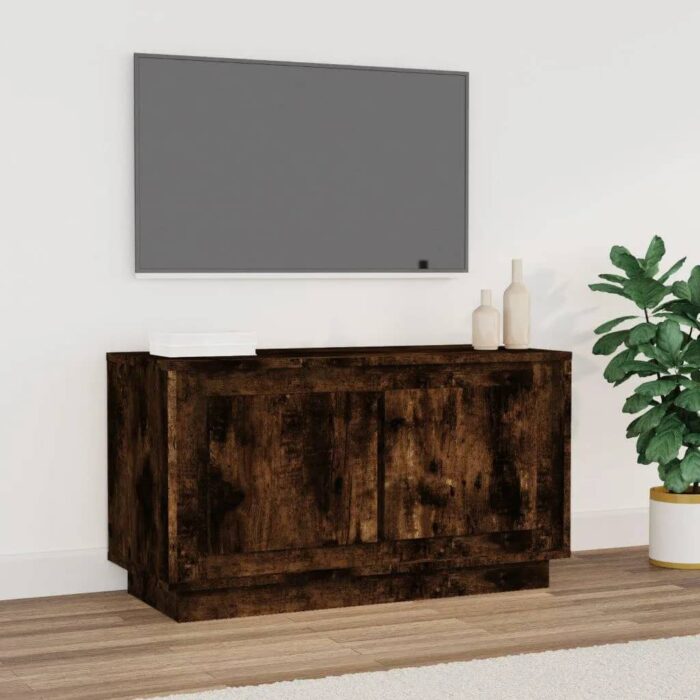 Meuble TV chêne fumé 80x35x45 cm bois d'ingénierie – Image 1
