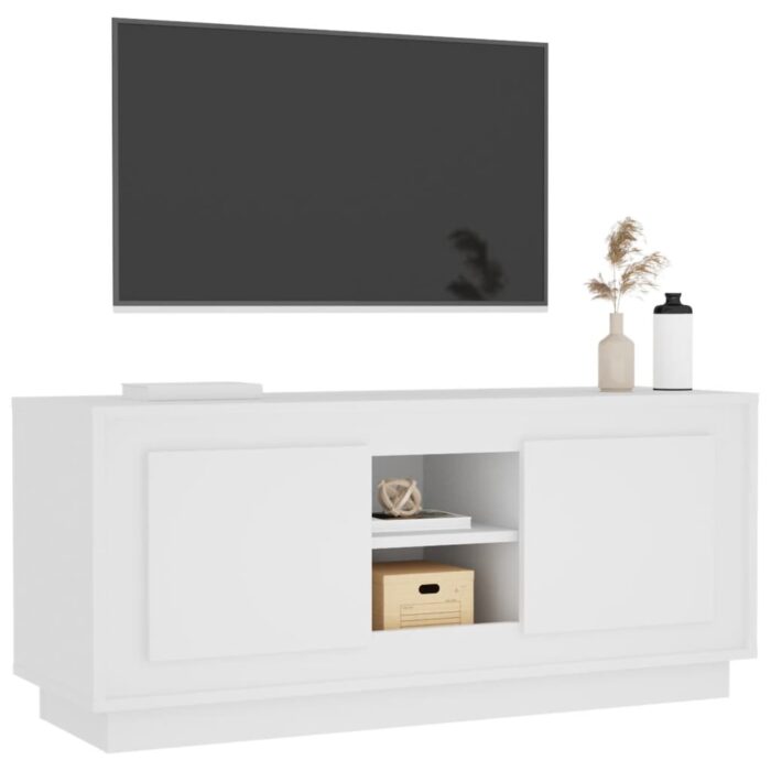 Meuble TV blanc 102x35x45 cm bois d'ingénierie – Image 2