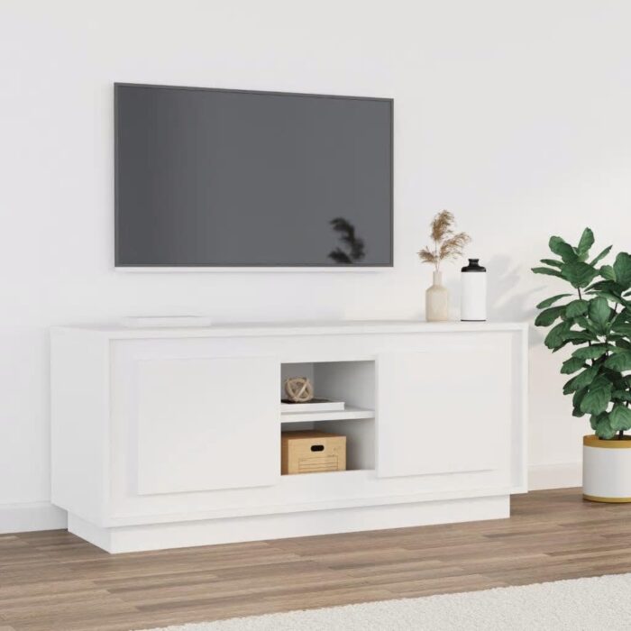 Meuble TV blanc 102x35x45 cm bois d'ingénierie – Image 1