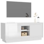 Meuble TV blanc brillant 102x35x45 cm bois d'ingénierie – Image 2