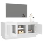 Meuble TV blanc brillant 102x35x45 cm bois d'ingénierie – Image 3