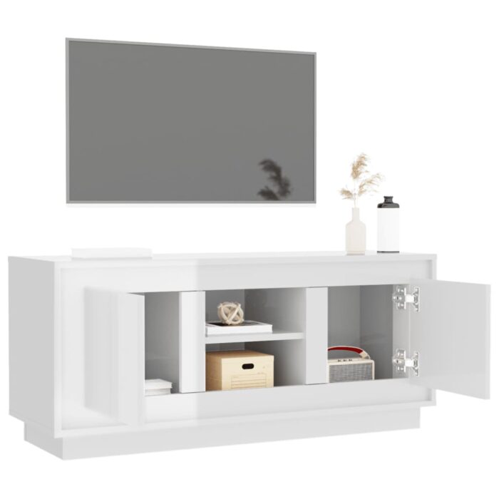 Meuble TV blanc brillant 102x35x45 cm bois d'ingénierie – Image 3