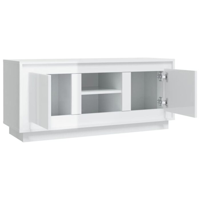 Meuble TV blanc brillant 102x35x45 cm bois d'ingénierie – Image 5