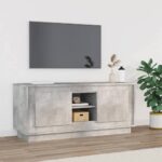 Meuble TV gris béton 102x35x45 cm bois d'ingénierie