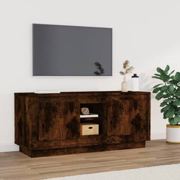 Meuble TV chêne fumé 102x35x45 cm bois d'ingénierie – Image 1