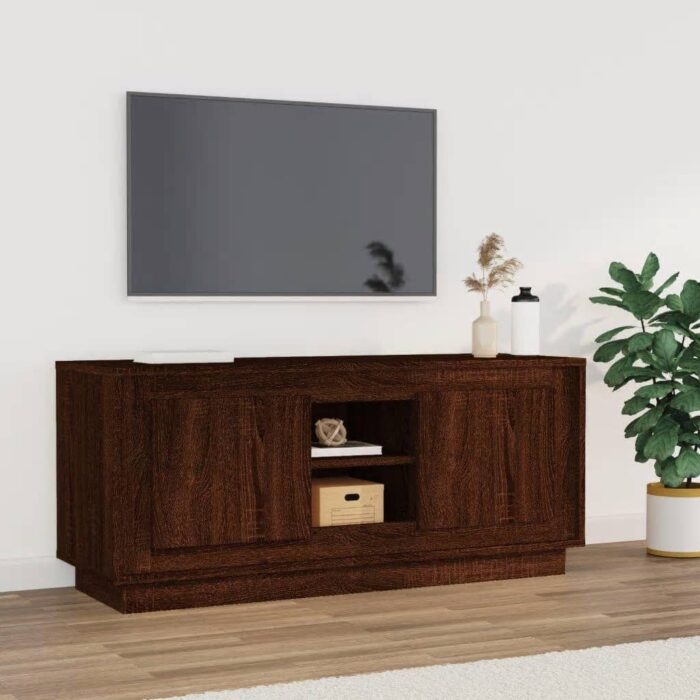 Meuble TV chêne marron 102x35x45 cm bois d'ingénierie – Image 1