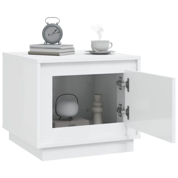 Table basse blanc brillant 51x50x44 cm bois d'ingénierie – Image 2