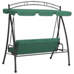 Balancelle de jardin avec auvent vert 198 cm tissu et acier – Image 3