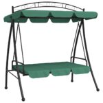 Balancelle de jardin avec auvent vert 198 cm tissu et acier – Image 4