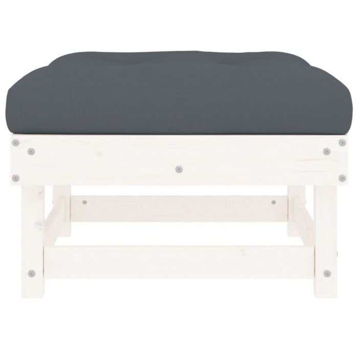 Repose-pied de jardin avec coussin blanc bois de pin massif – Image 2