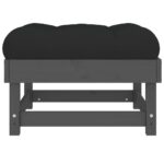 Repose-pied de jardin avec coussin gris bois de pin massif – Image 3